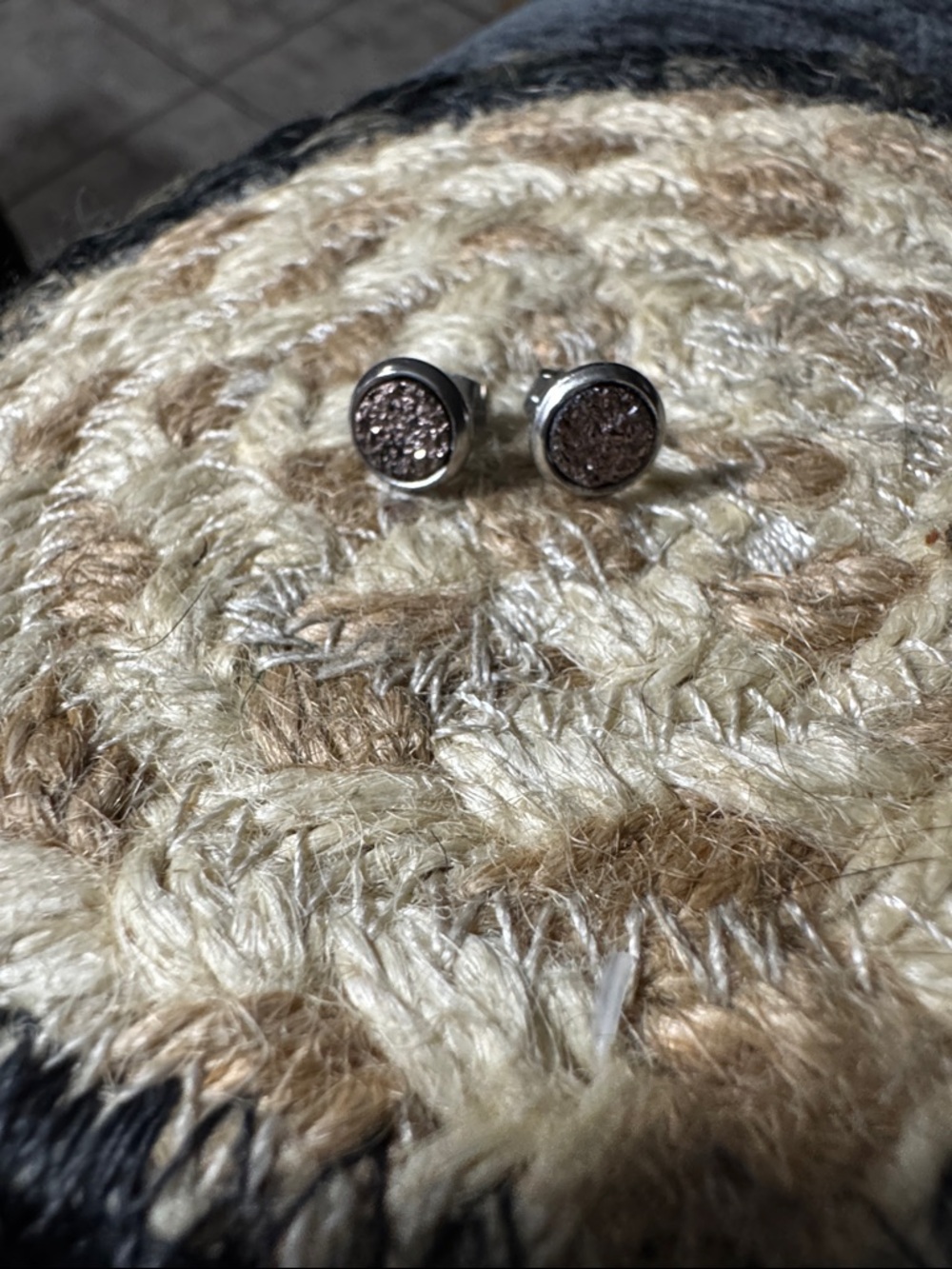 Round Druzy Stud Earrings in Sparkling Brown